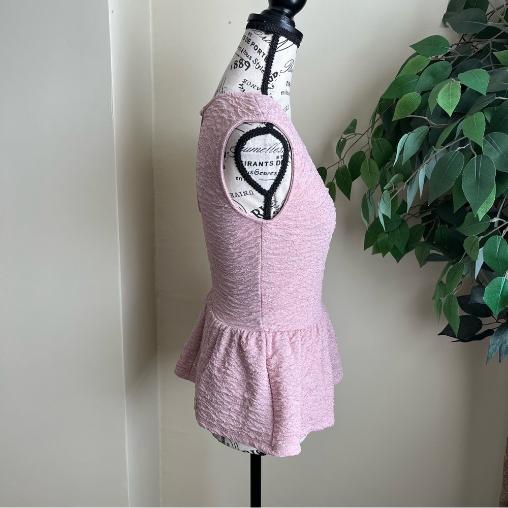 Alice Moon Sleeveless Glitter Peplum Top Pink Sz S - Picture 6 of 15